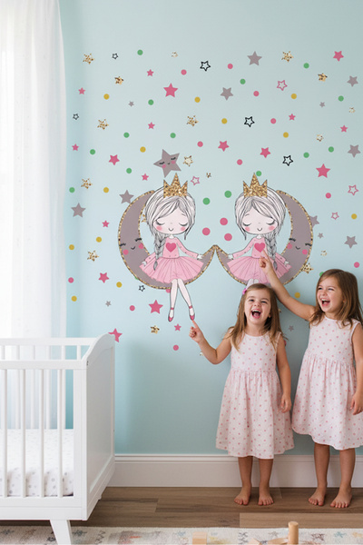 Kt Grup İkili Ayda Oturan Sevimli Kız Ve 300 Adet Yıldız Ve Puantiyeler Çocuk...