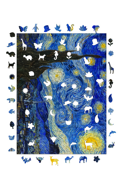 WePuzzleUp Ahşap Puzzle - Van Gogh Yıldızlı Gece - 450 Parça, 29x39 cm