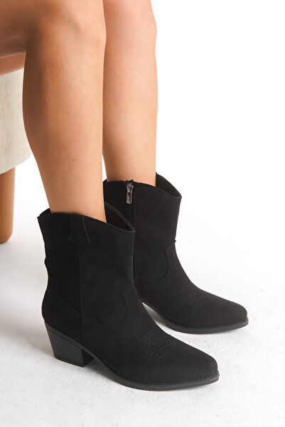 meyra'nın ayakkabıları Women's Black Matte Short Cowboy Boots