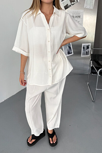 adba style Women's Modal Woven Short Sleeve Shirt Loose Suit 4022