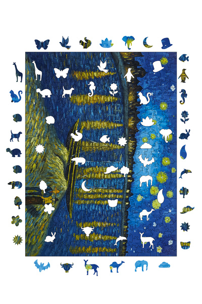 WePuzzleUp Ahşap Puzzle - Van Gogh Ren Nehri'nde Yıldızlı Bir Gece - 450 Parça, 29x39 cm