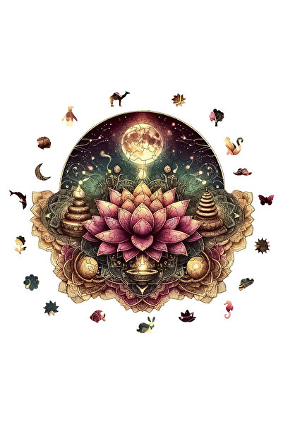 WePuzzleUp Ahşap Puzzle - Yıldızlı Lotus Mandalası - 280 Parça, 29x26 cm