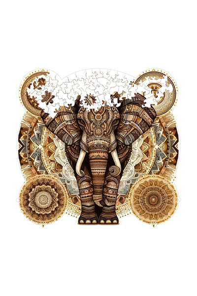WePuzzleUp Ahşap Puzzle - Majestik Mandala Fil - 250 Parça, 29x28 cm