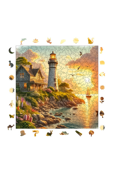 WePuzzleUp Ahşap Puzzle - Deniz Fenerinde Gün Batımı - 353 Parça, 29x29 cm