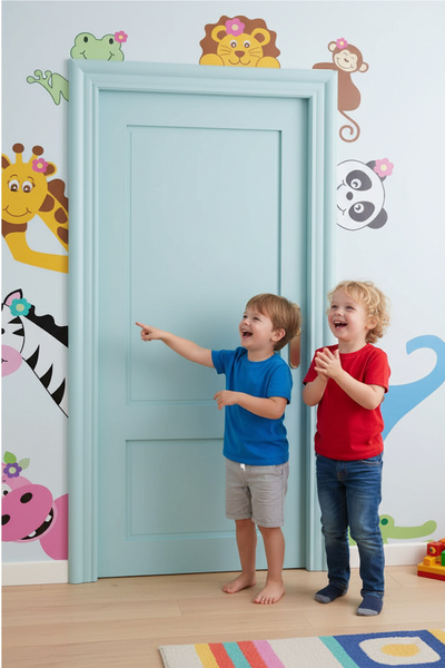 KT Decor Sevimli Kapı Arkadaşları Çocuk Odası Duvar Sticker