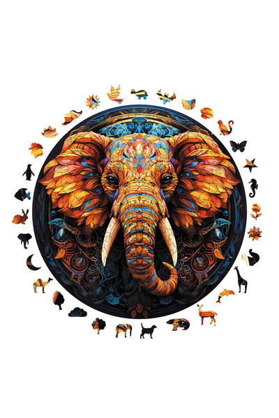 WePuzzleUp Ahşap Puzzle - Renkli Fil - 252 Parça, 29x29 cm