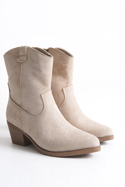 meyra'nın ayakkabıları Жіночі бежеві матові короткі ковбойські чоботи