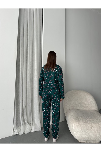 LETS BASIC Green Candy Patterned Long Sleeve Women's Pajamas Set