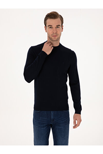 Cacharel Navy Blue Slim Fit Wool Blend Quarter Fisherman Basic Knitwear Sweat...