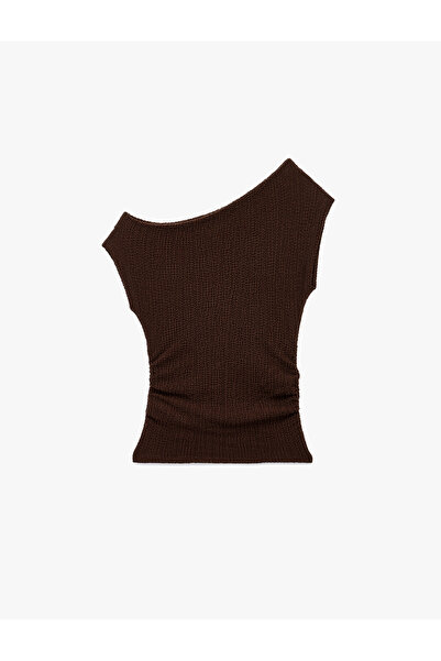 Koton Wrap Fabric Drape Detail Asymmetrical Boat Neck Sleeveless Blouse