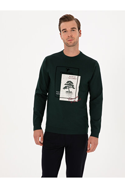 Cacharel Koyu Yeşil Regular Fit Baskılı Bisiklet Yaka Sweatshirt 50311402-VR079