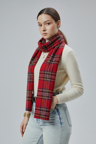 derikem Women's Soft Textured Plaid Pattern Winter Shawl