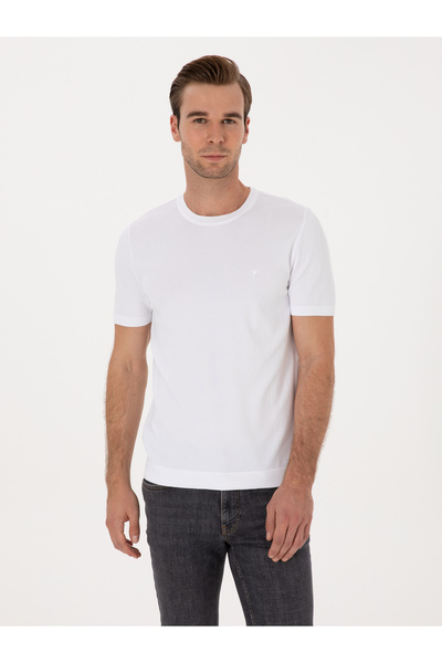 Cacharel White Slim Fit Crew Neck Knitwear T-Shirt 50314608-Vr013