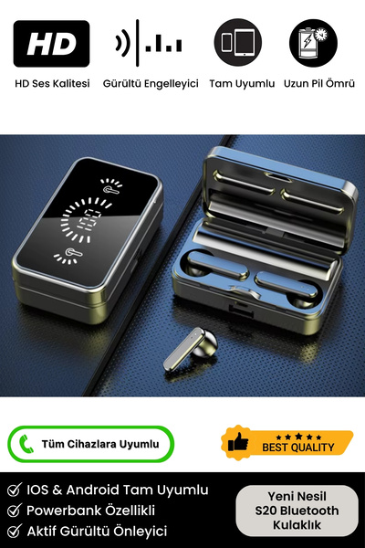 Noriyen Powerbanklı Full HD Stereo Ses Mikrofonlu 5.3 Bluetooth Aynalı S20 Ka...