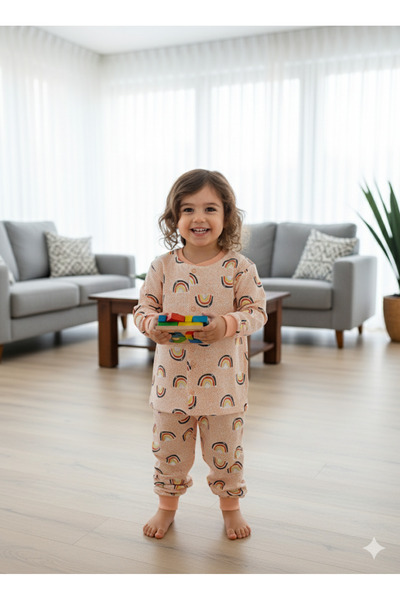 Miniworld Kız-Erkek Bebek- Çocuk Pijama Takımı %100 Pamuk Uzun Kollu Önü Çıtçıtlı Mevsimlik