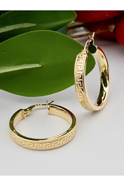 Siya Silver 925 Ayar Altın Kaplama Desenli Kalın Gümüş Halka Küpe - 2,4 Cm