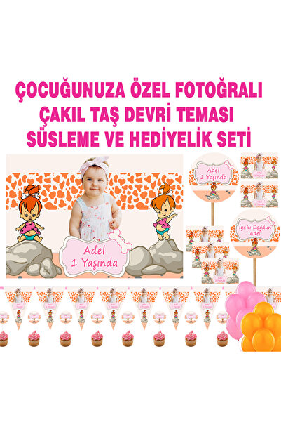 Sunligo Taş Devri Çakıl Temalı Doğum Günü Seti Afiş, Magnet, Flama, Konuşma B...