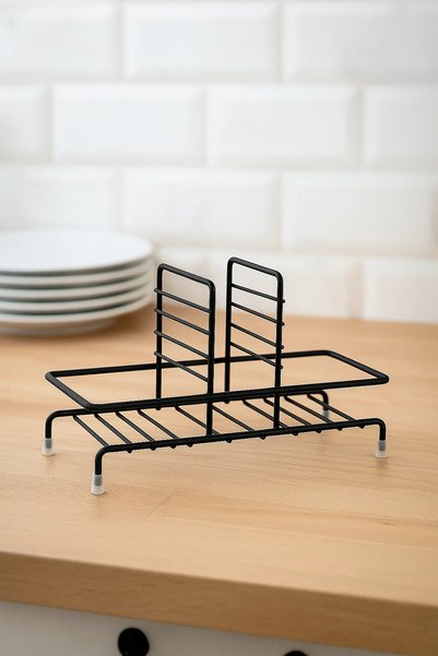 Magic Objects Stainless Black Soap Dispenser Stand, Countertop Liquid Detergent Dispenser Stand with Sponge Container
