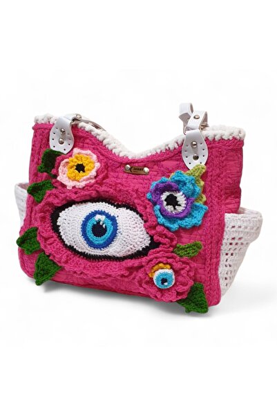 zelart Crochet Knitted Flower Detailed Shoulder Bag, Handmade Custom Design Bag