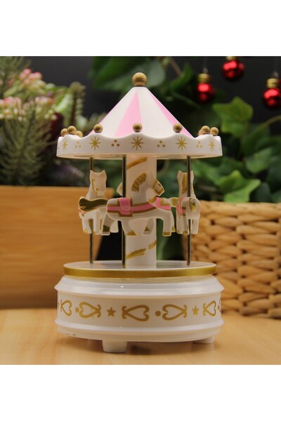 HEDİYEBİZİZ Nostaljik El Yapımı Atlı Karınca Müzik Kutusu Büyük Boy Pembe