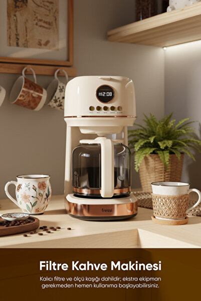 Fressi Dijital Göstergeli Krem Filtre Kahve Makinesi FR-FC09 Velluto