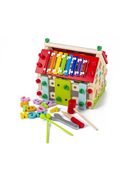 Ludinoo Casă educativă multifuncțională din lemn – forme, cifre și ciocănel