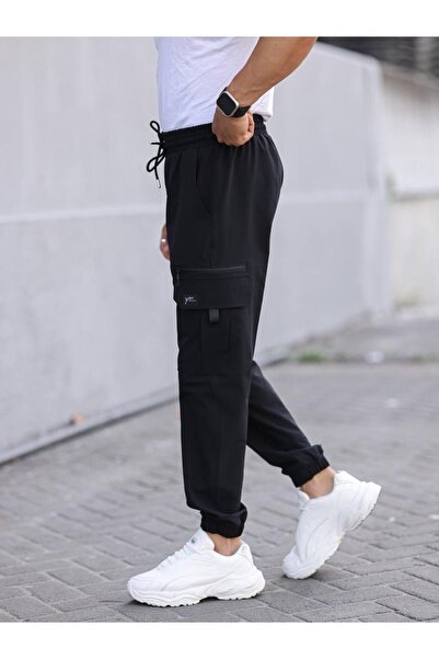 YXC Trend Maker Ανδρικό παντελόνι μαύρο Jogger Slim Fit από ύφασμα αλεξίπτωτου με άνετες τσέπες από καουτσούκ
