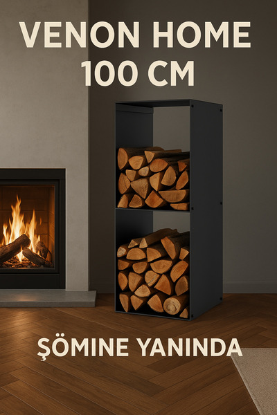 VENON 100 KARE Cm Metal Şömine Odunluk, Siyah Dekoratif Soba Yanı Ev Odunluğu, Bahçe Mangal Barbekü