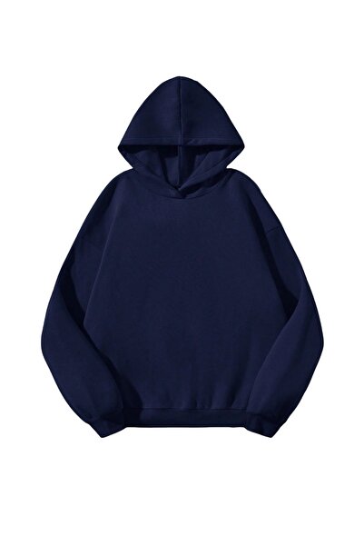 Know Unisex 3 İplik Lacivert Basic Sweatshirt Hoodie