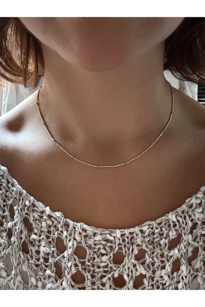 DGK COLLECTİON Premium serisinden 14K gold renk özel tasarım minik mavi topçuklu,desenli zincir kolye🩵