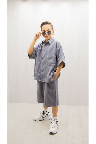 BOYS SHIRT-SHORTS DUO MUSLIN SUMMER SUIT 100% COTTON.