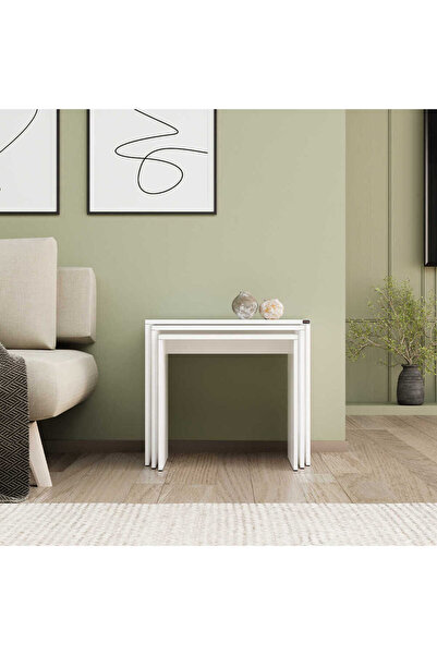 Adore Mobilya Trıple Zigon Sehpa - Lake Beyaz 55x47x40 cm (GxYxD)