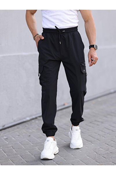 YXC Trend Maker Ανδρικό παντελόνι μαύρο Jogger Slim Fit από ύφασμα αλεξίπτωτου με άνετες τσέπες από καουτσούκ
