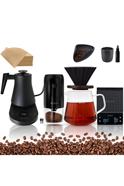 MIBRU V60 Coffee Pour Over 9pcs Set Includ Filter & Premium Accessories With Electric Kettle, Coffee Maker