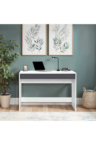 Adore Mobilya Vera Çekmeceli Çalışma Masası-Beyaz-Antrasit 110x75x42 cm (GxYxD)