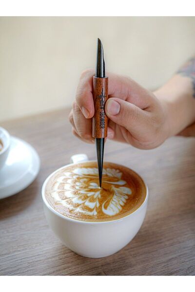 MHW-3BOMBER قلم لاتيه آرت احترافي للباريستا بطول 152 مم بمقبض من خشب الجوز - قلم رسم وتزيين القهوة