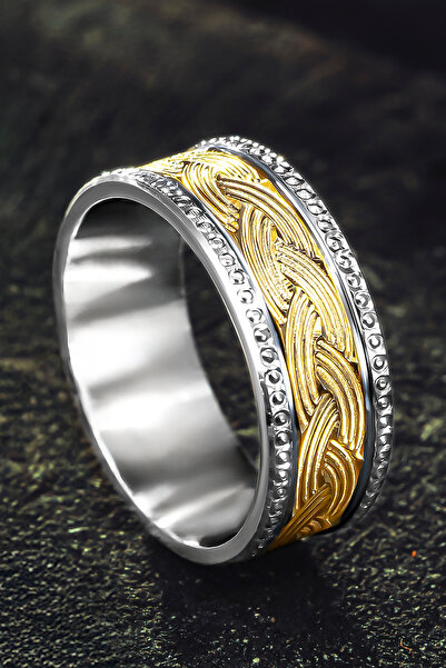 OSMANLI GÜMÜŞ Kadın Gümüş Alyans – Altın Kaplama Örgü Desenli Şık ve Zarif Ta...