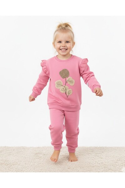 Ege Bebek Girl's Seasonal Floral Embroidered 2-Piece Set – Long Sleeve Crew Neck Top and Bottom – 2-5 Years