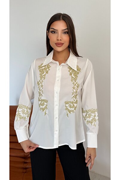 TRENDBUTİKOFFİCİAL Жіноча сорочка з золотим вишиванням