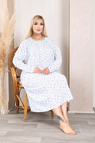 ZBTEKS Seasonal Cotton Very Loose Cut Wide Fit Long Sleeve Mother's Nightgown