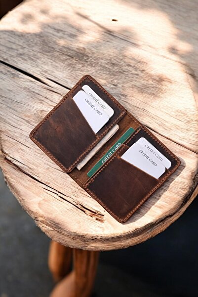 MAT Deri Vertical Card Holder Genuine Leather Slim Card Holder Men's Wallet Brown