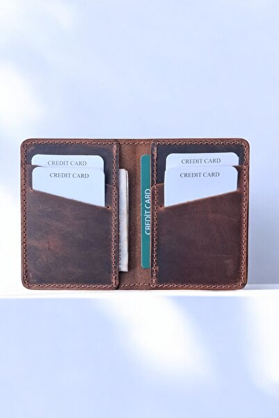 MAT Deri Vertical Card Holder Genuine Leather Slim Card Holder Men's Wallet Brown