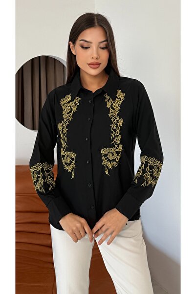 TRENDBUTİKOFFİCİAL Златна бродирана дамска риза