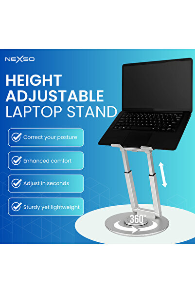 NEXSO Height Adjustable Laptop Stand | 360° Rotating Base, Foldable & Portable for 10–17" Laptops