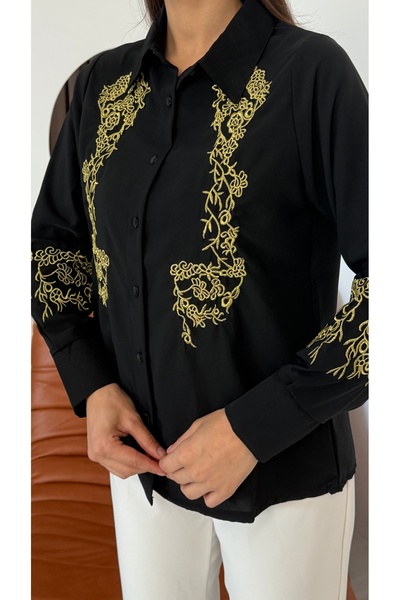 TRENDBUTİKOFFİCİAL Златна бродирана дамска риза