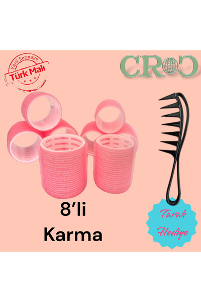 Croc 1228 Pink Curler Set 8 Pieces Velcro Hair Curlers