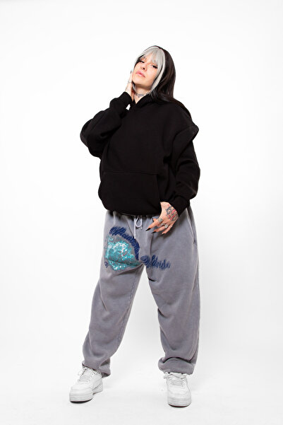 Bak Moda Basic Oversize Unisex Siyah Hoodie