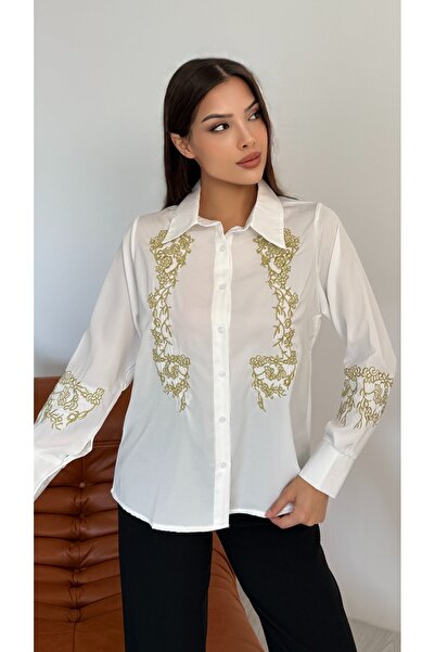 TRENDBUTİKOFFİCİAL Жіноча сорочка з золотим вишиванням