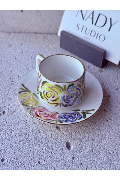 NADY STUDIO Güllü 2 kişilik el yapımı porselen bezeme 24 ayar altın işlemeli ...