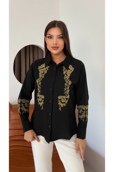 TRENDBUTİKOFFİCİAL Златна бродирана дамска риза